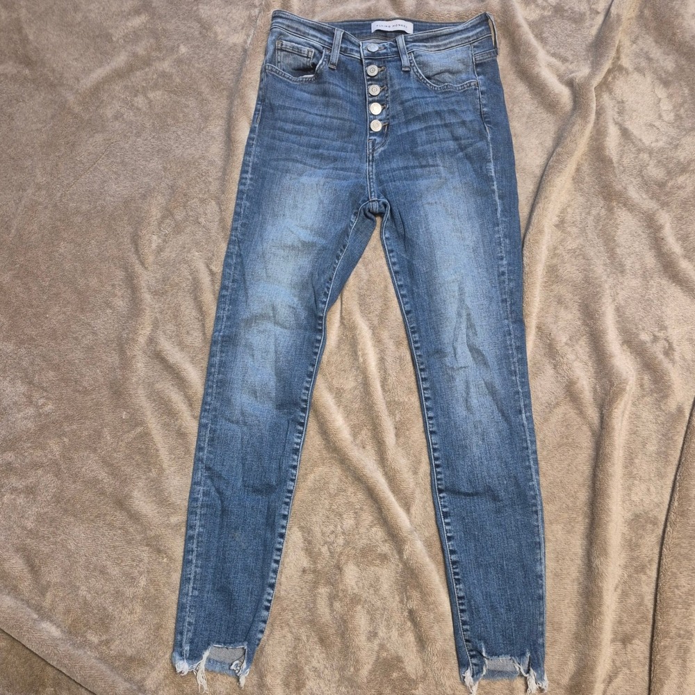 Flying Monkey  Skinny Jeans Medium Wash Button Fly Raw Hem Size 26 L3587
